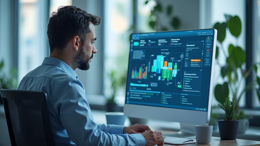 Специалист по базам данных работает над архитектурой хранилища данных на компьютере